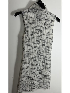 ZARA Women Sleeveless Mock Neck Wool Alpaca Blend Sweater Size M White/Gray